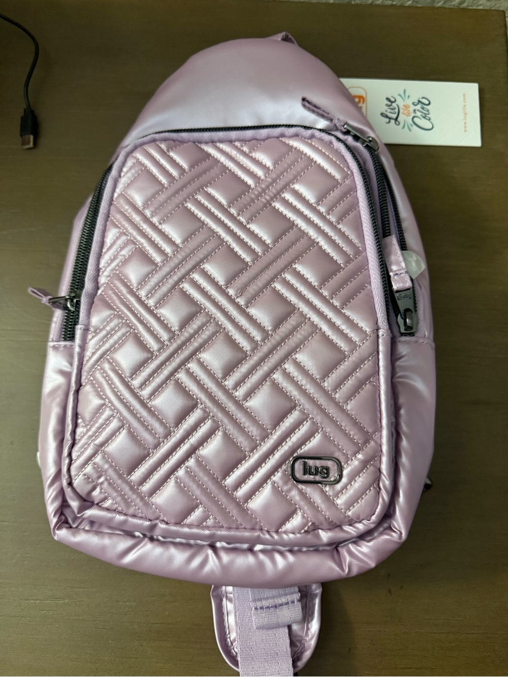 lug Quilted Sling Backpack in Light Pink Lavender